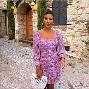 NWT Zara Purple Draping Ruched Summer Spring Floral Ruffle Dress Womens Small